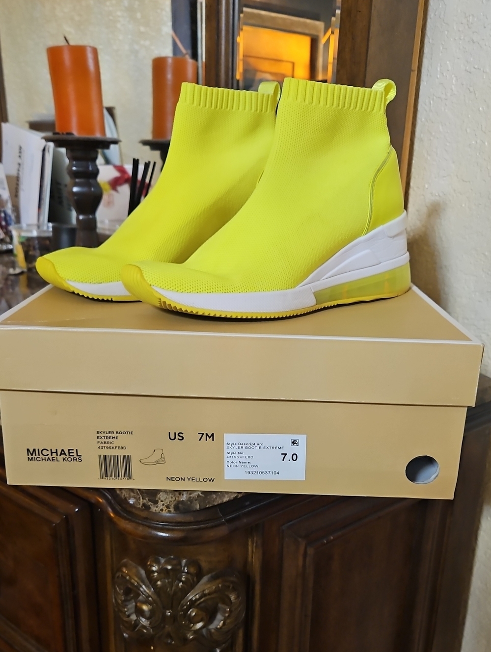 Michael Kors Neon Yellow Sock Wedge Sneakers - Women's